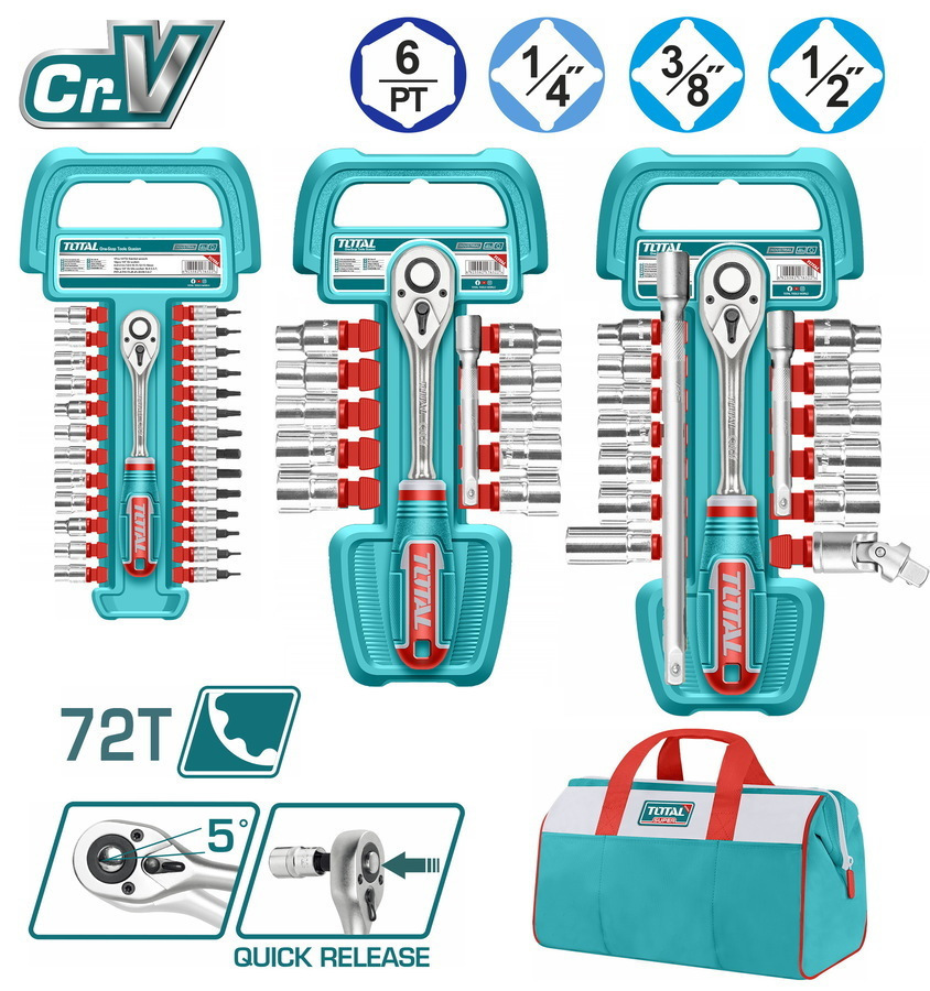 Σετ Καστάνια με Καρυδάκια 1\4" & 3\8" & 1\2" 57τμχ Total - TOS23092