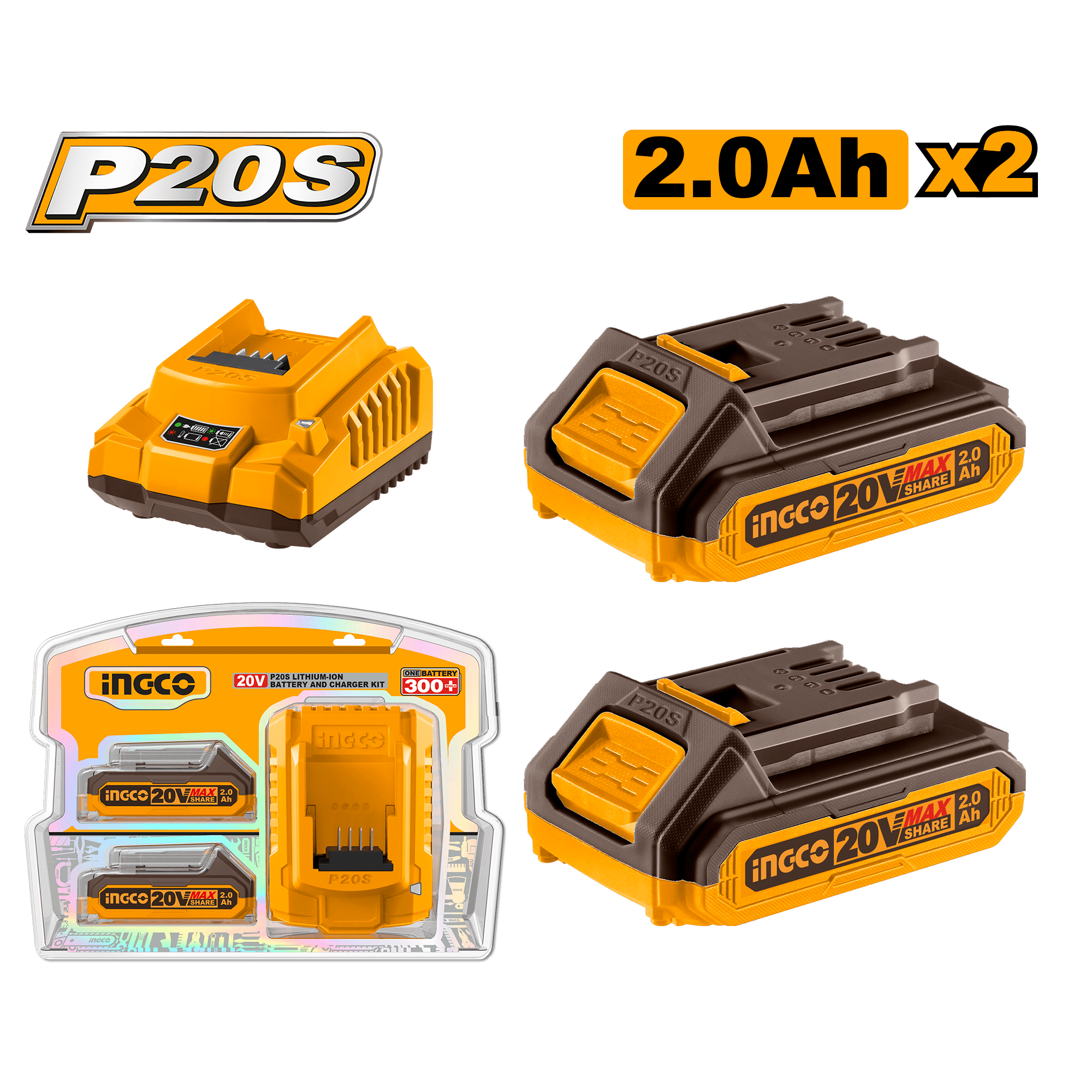 Σετ 2 μπαταρίες 2Ah και φορτιστής - FBCPK1222E - Ingco