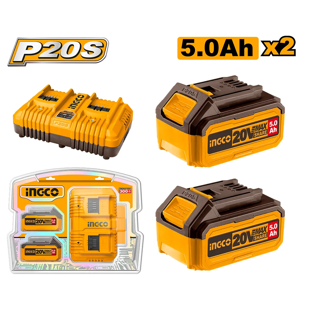 Σετ 2 Μπαταρίες 5.0Ah με διπλό φορτιστή - FBCPK2425 - Ingco