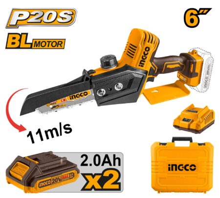 Μίνι Αλυσοπρίονο μπαταρίας 20V με 2 μπαταρίες 2Ah και φορτιστή - CGSLI20686- Ingco