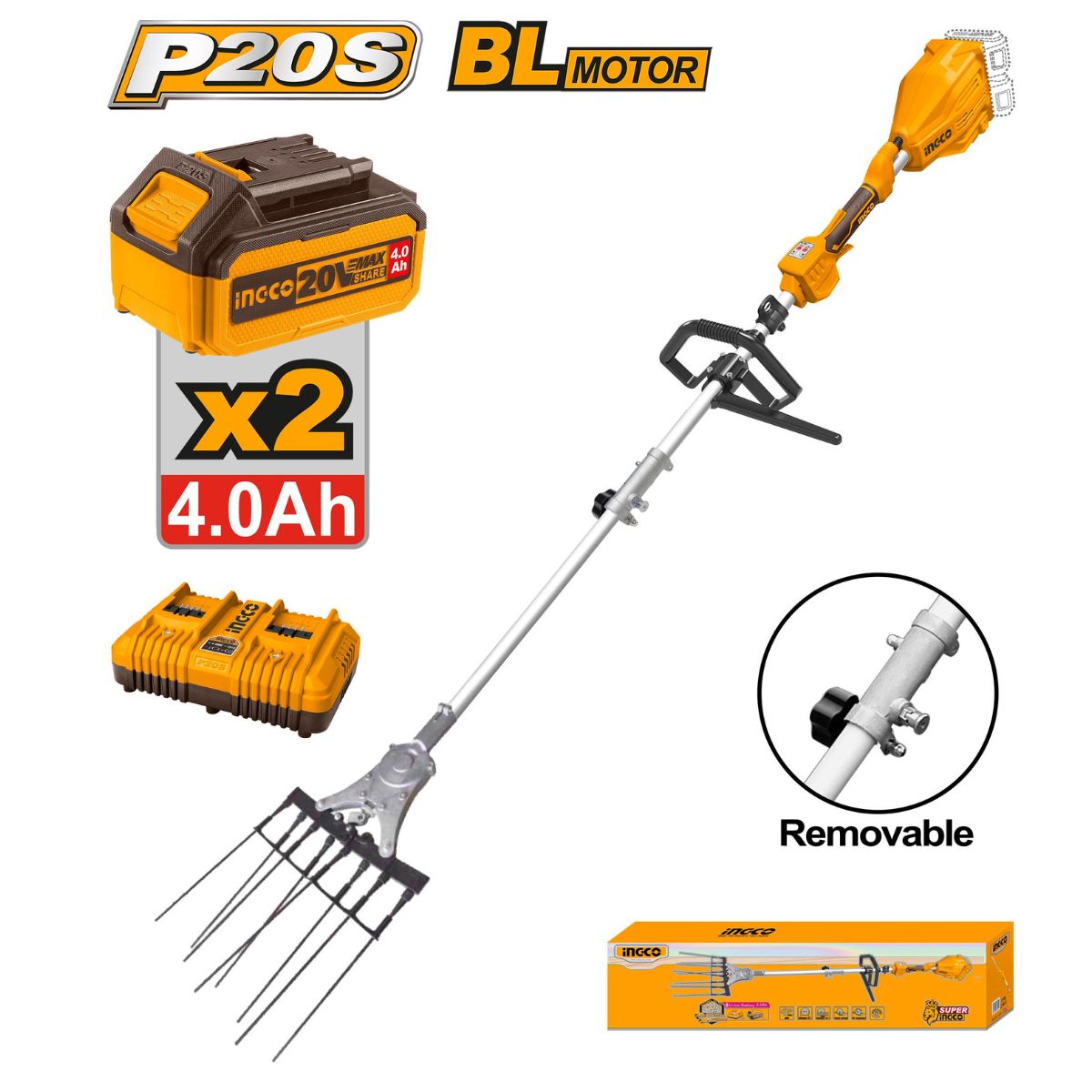 Eλαιοραβδιστικό μπαταρίας 40V με δύο μπαταρίες και φορτιστή - COHLI200386 - INGCO