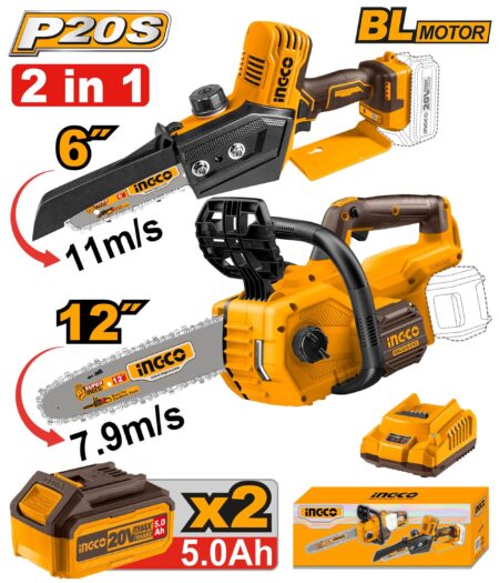 Σετ Αλυσοπρίονο κλαδευτικό 15cm-Αλυσοπρίονο 30cm 20V 2x5.0Ah - COSLI240788E - INGCO