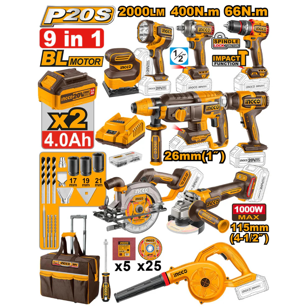 Σετ Εργαλείων 9-σε-1 20V - COSLI250381E - INGCO