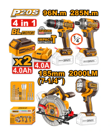 Σετ 4 εργαλείων Cordless 20V - COSLI241297 - Ingco