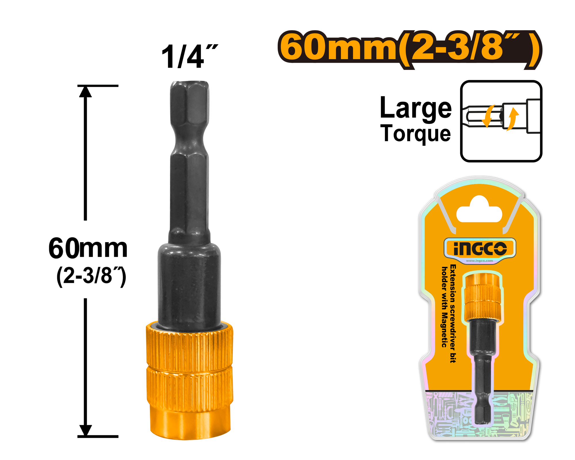 Screwdriver bit holder with realease 60mm - ABH40606 - INGCO