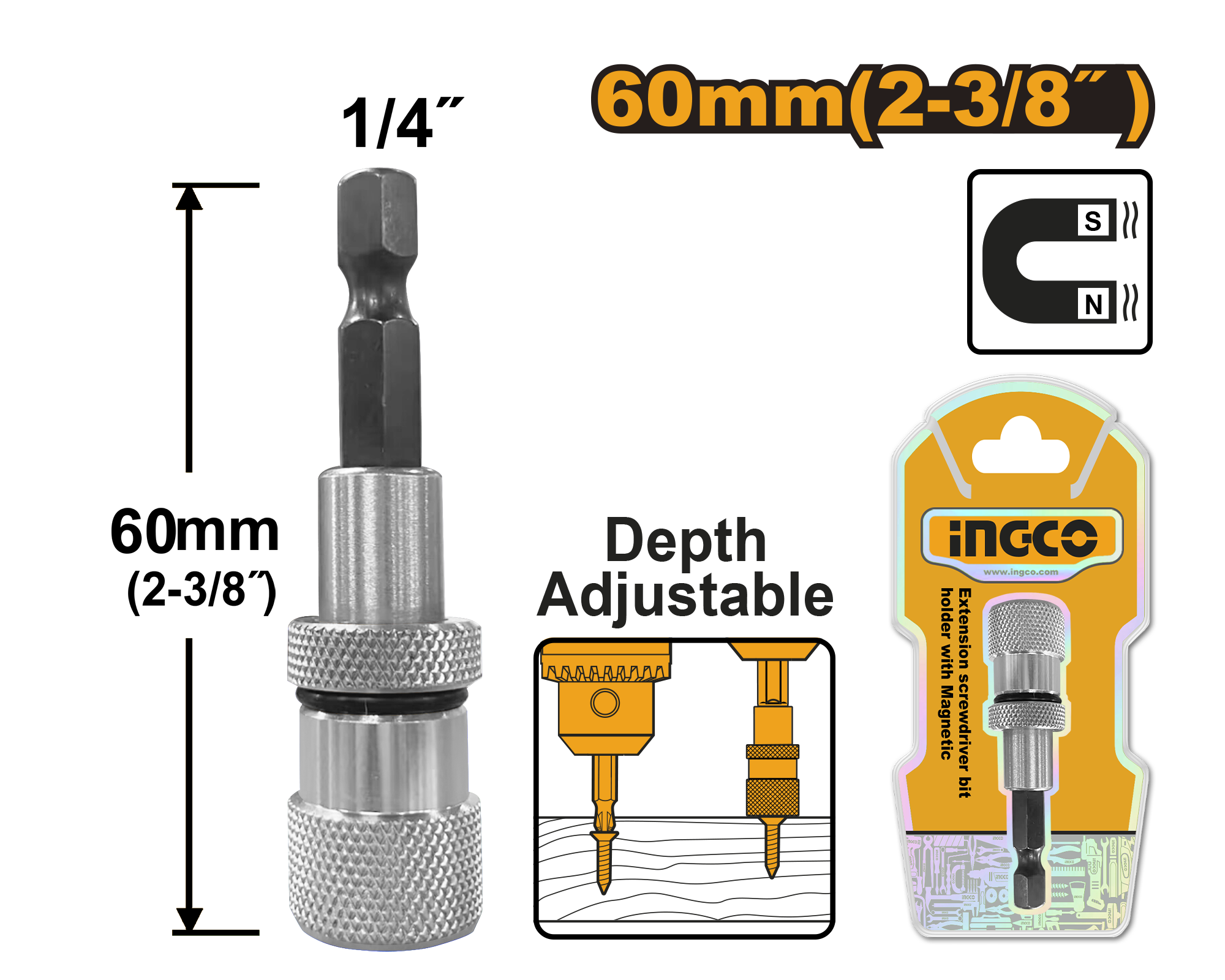 Limit screwdriver bit holder 60mm - ABH50608 - INGCO