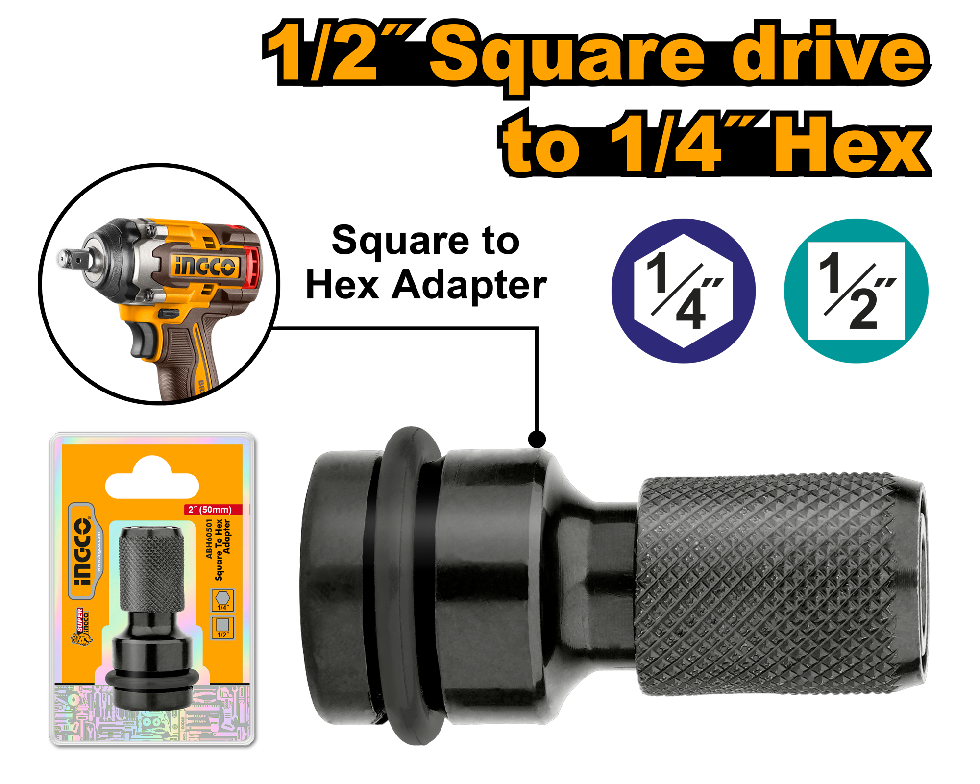 Square drive to hex socket adapter - ABH60501 - INGCO