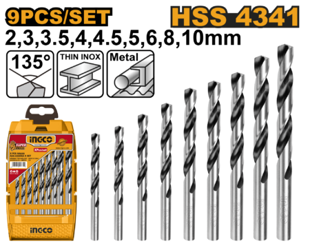 9Pcs hss twist drill bits set - AKD1095 - INGCO