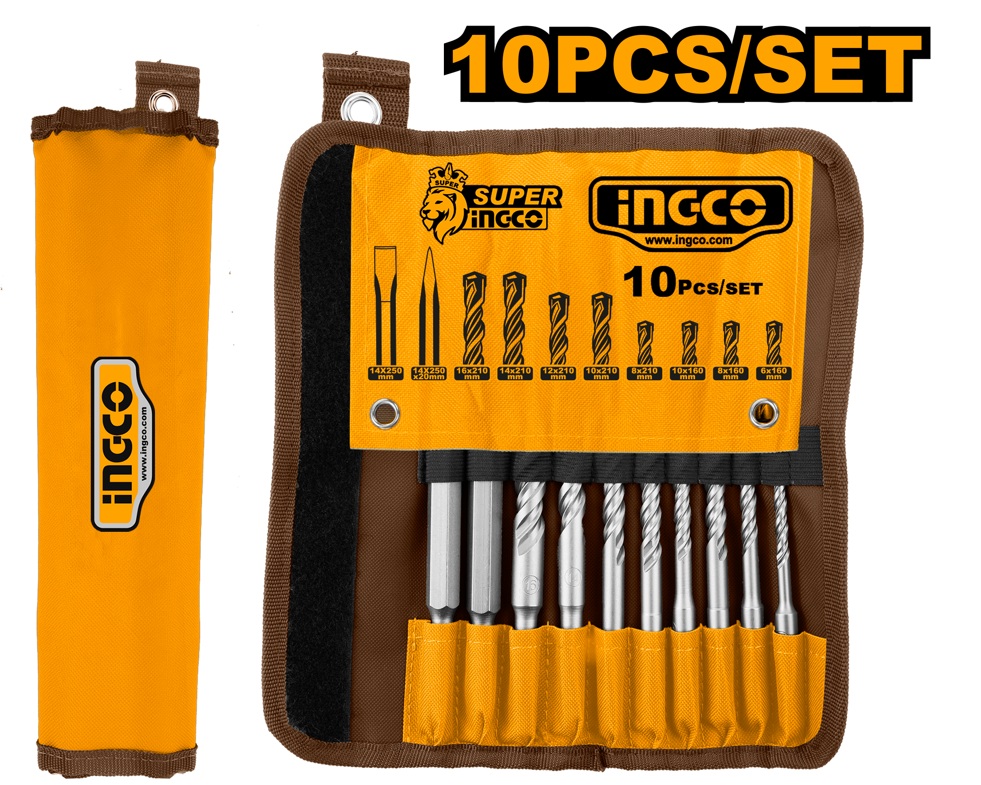 10Pcs hammer drill bits and chisels set - AKD2101 - INGCO