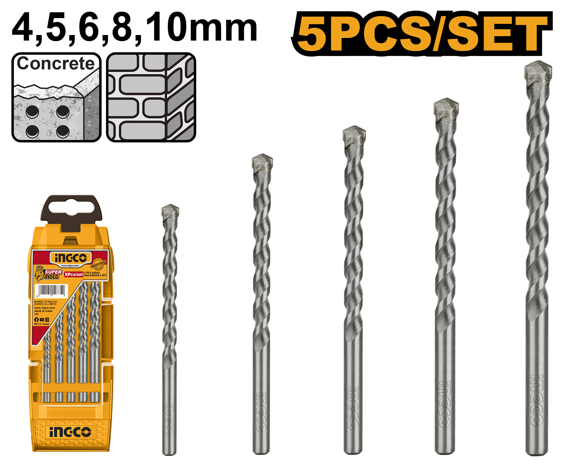 5Pcs masonry drill bit set - AKD3051 - INGCO