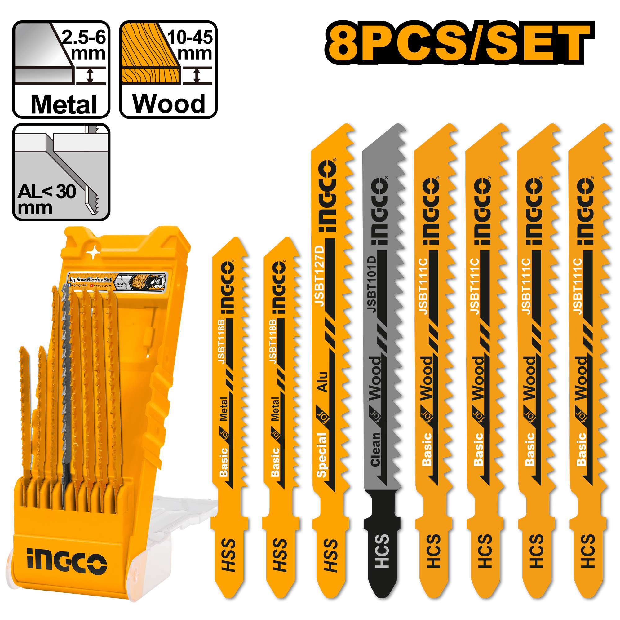 Jig saw blades 8pcs set - AKD8088 - INGCO
