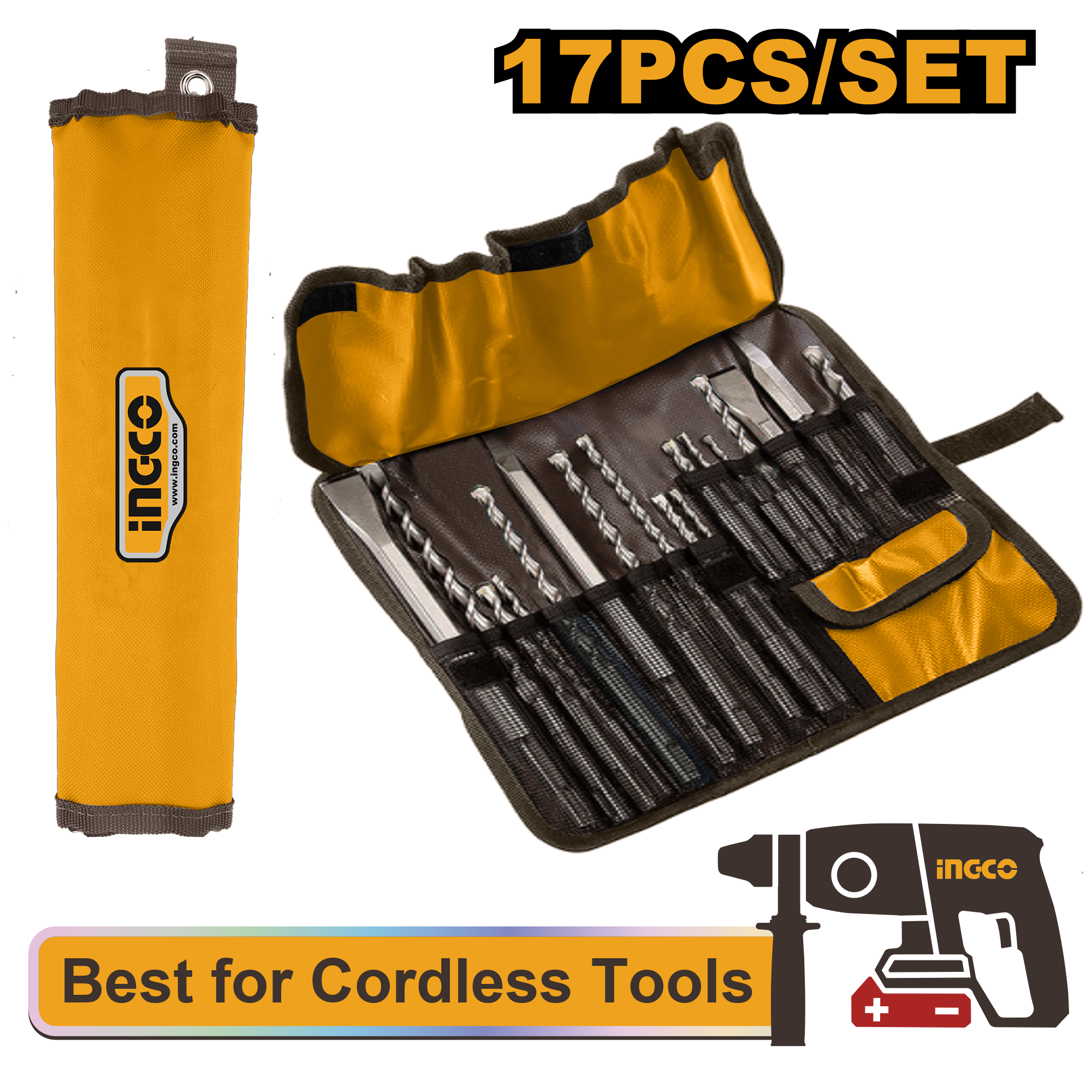 17Pcs sds plus hammer drill bits and chisels set - AKD91701 - INGCO