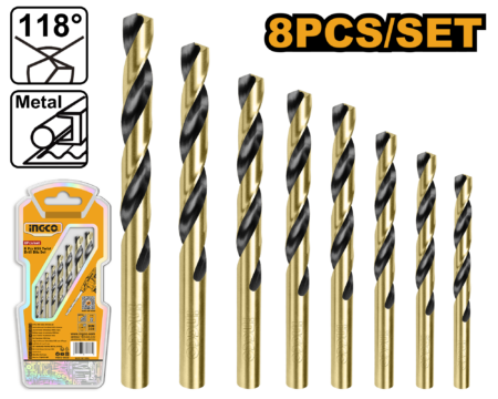 8Pcs hss twist drill bits set - AKDB0801 - INGCO