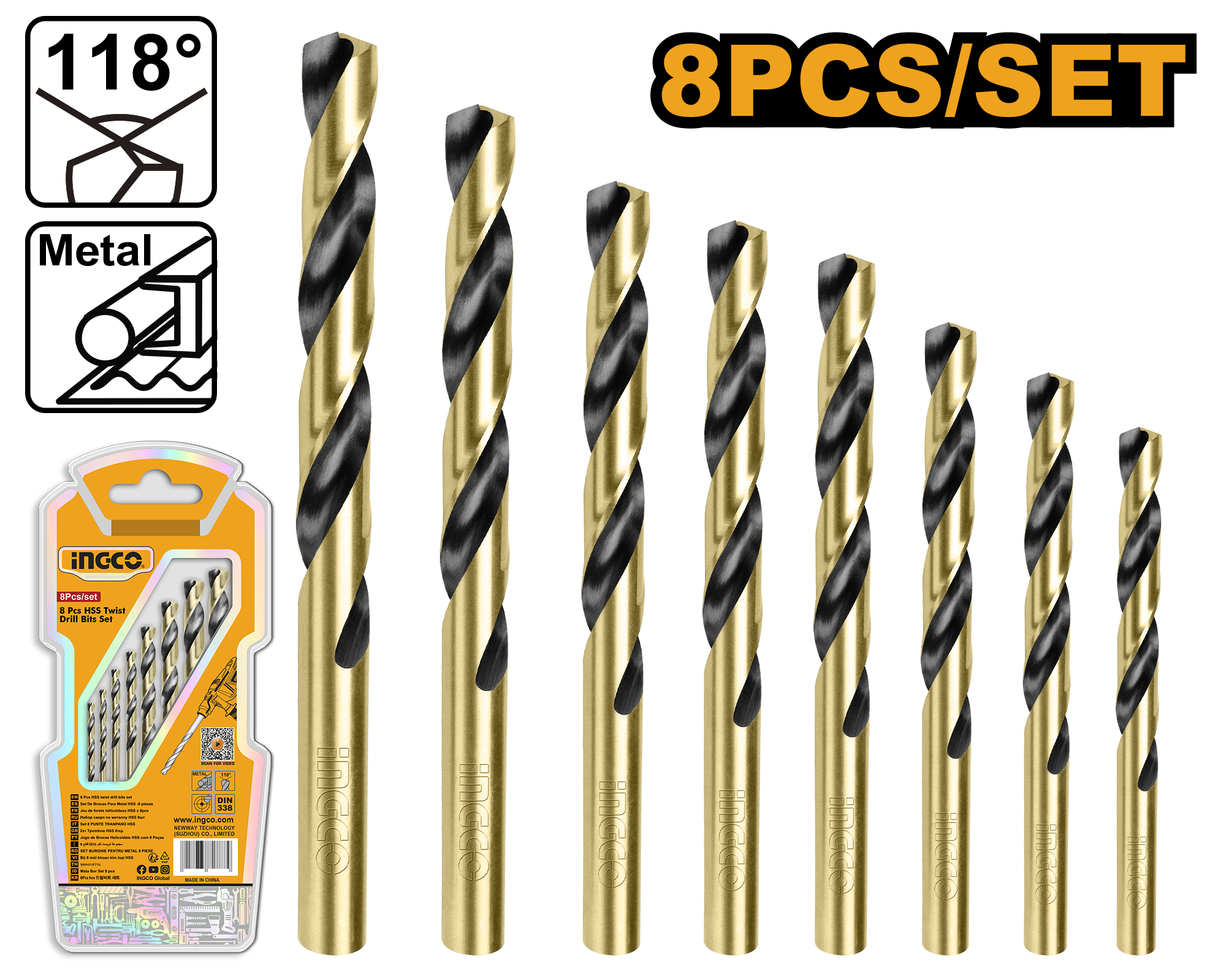 8Pcs hss twist drill bits set - AKDB0801 - INGCO