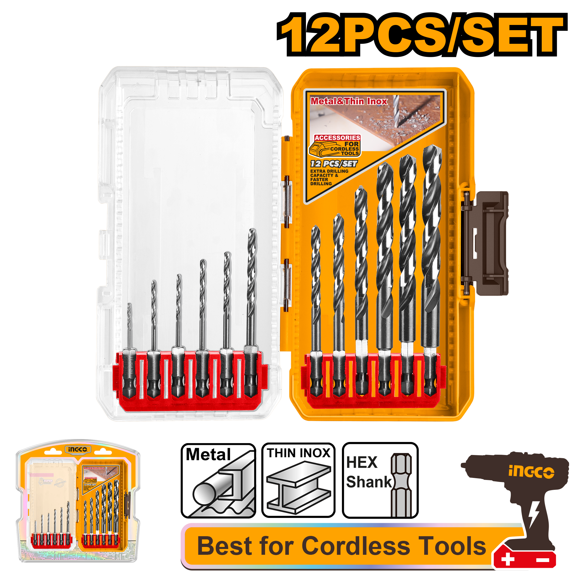 12Pcs hss drill bits set - AKDL11206 - INGCO