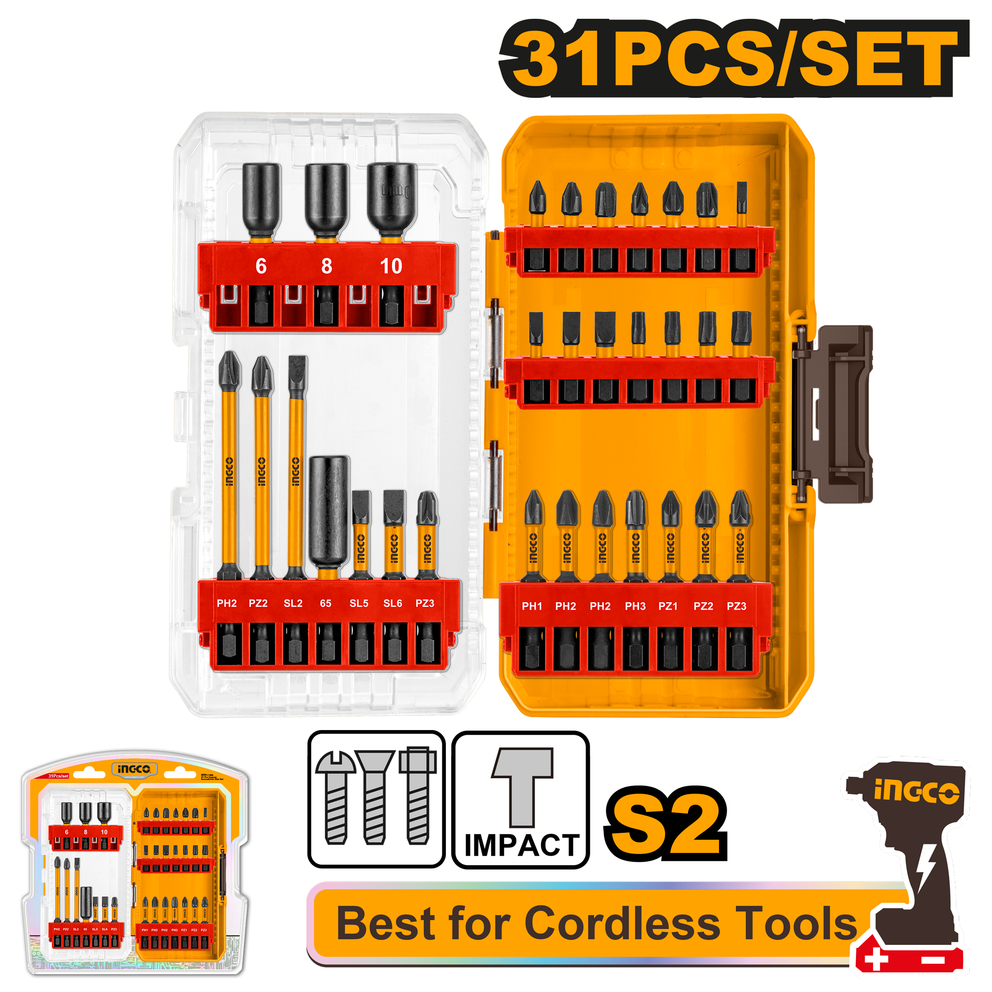 31Pcs impact screwdriver bits set - AKDL11306 - INGCO
