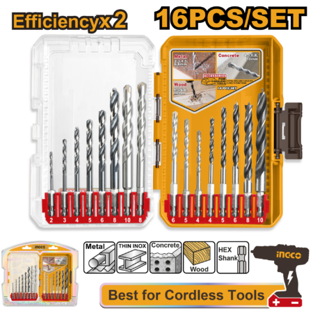 16Pcs metal, masonry and wood drill bits set - AKDL11608 - INGCO