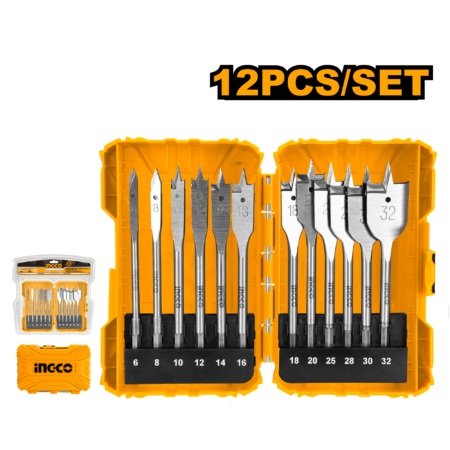 12Pcs flat wood drill bits set - AKDL1201 - INGCO