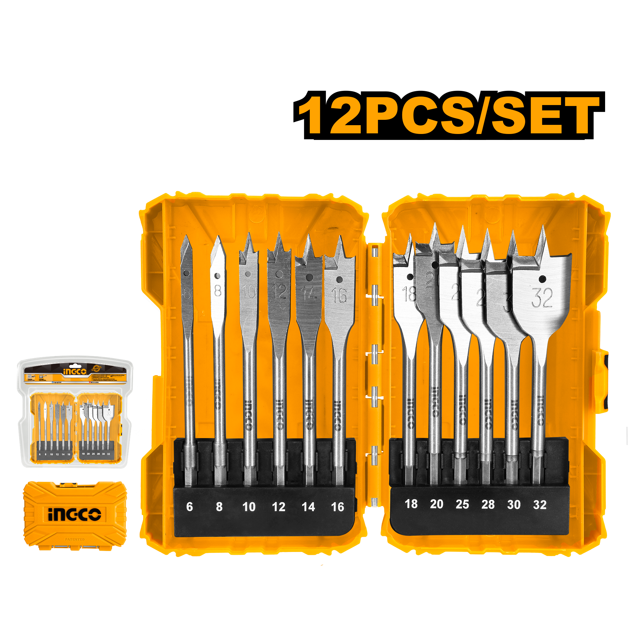 12Pcs flat wood drill bits set - AKDL1201 - INGCO