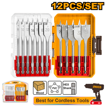 12Pcs flat wood drill bits set - AKDL1206 - INGCO