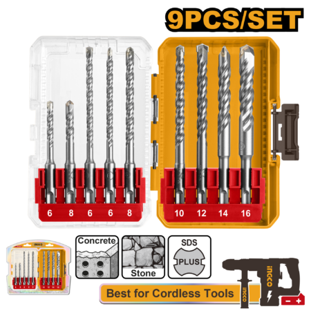 Set hammer drill bits sds plus 9pcs - AKDL30906 - INGCO