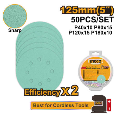 50Pcs sanding sheet for random orbital sander - AKRS125050 - INGCO