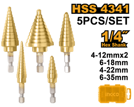 5Pcs step drill bit set - AKSDS2051 - INGCO