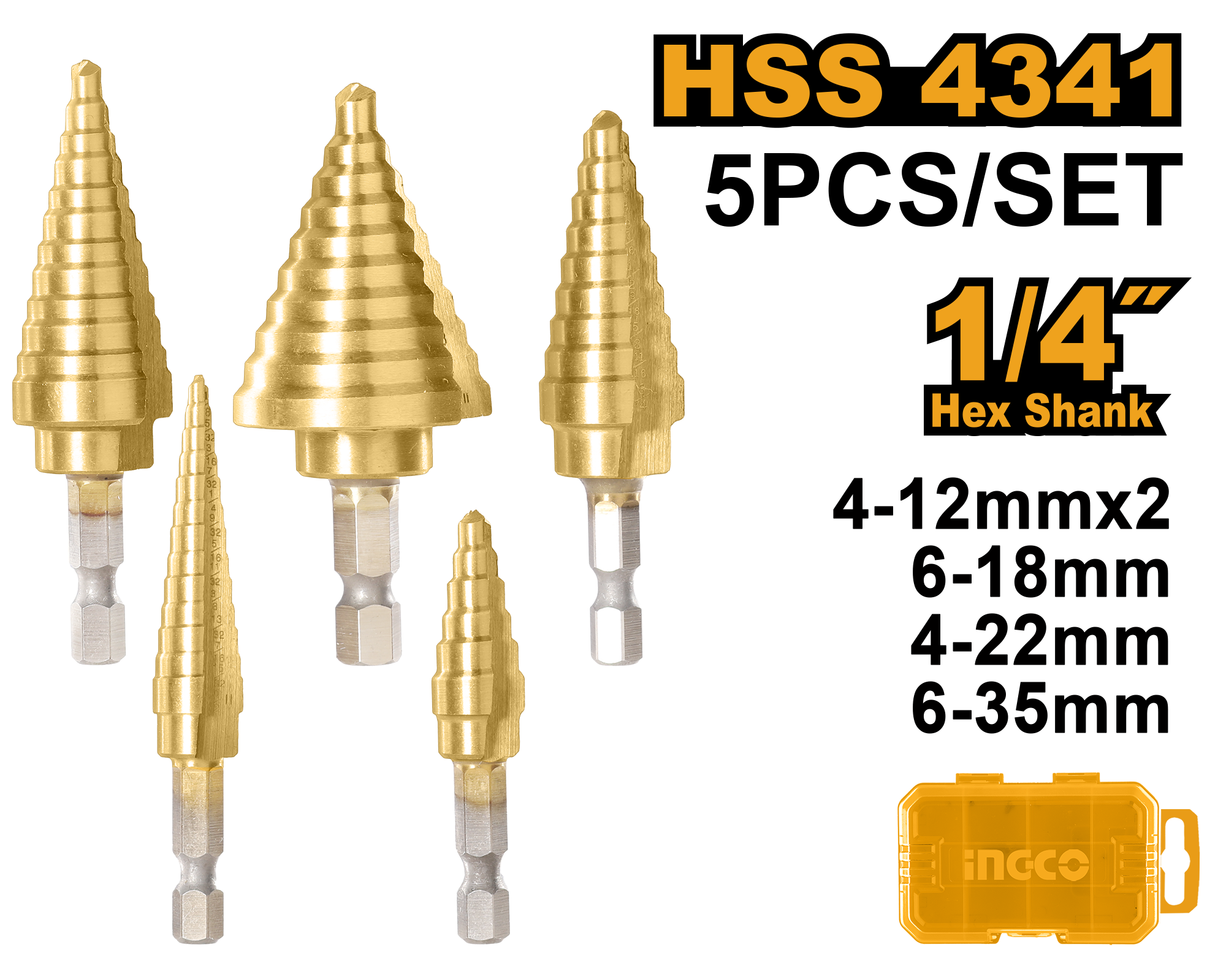 5Pcs step drill bit set - AKSDS2051 - INGCO