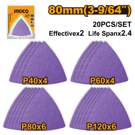 20Pcs purple delta sanding sheets 80mm - AKTS080202 - INGCO