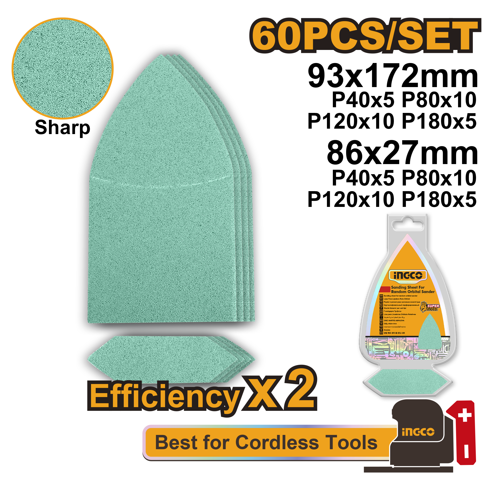 Sanding sheet set 60pcs - AKTS938660 - INGCO