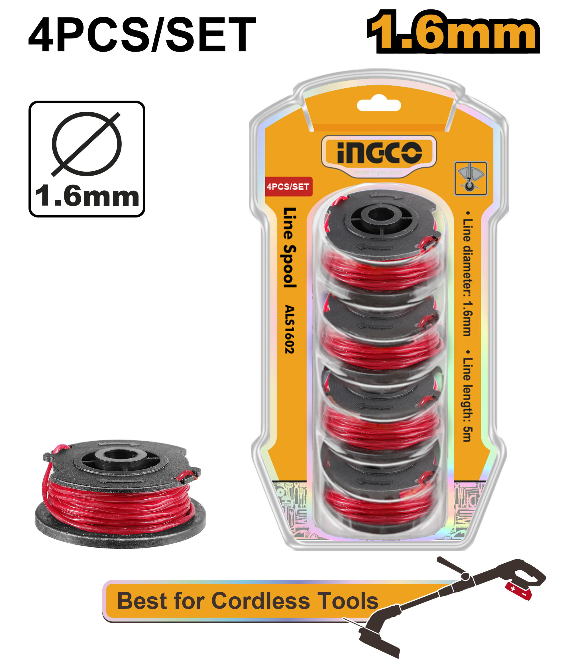 4Pcs line spool 1.6mm - ALS1602 - INGCO