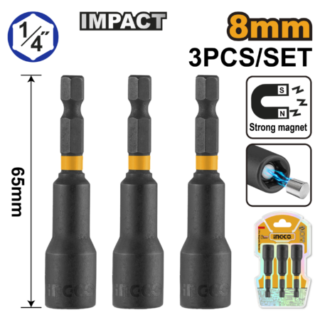 3Pcs impact magnetic nut set 8mm - AMN0831 - INGCO