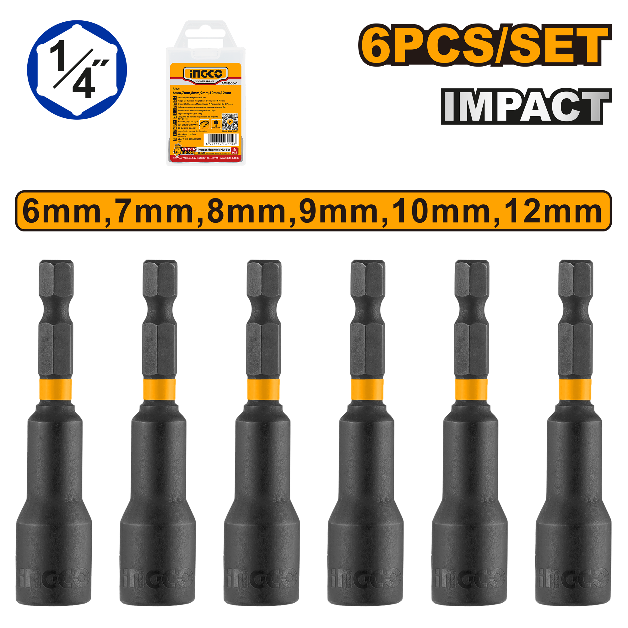 6Pcs impact magnetic nut set - AMN65061 - INGCO