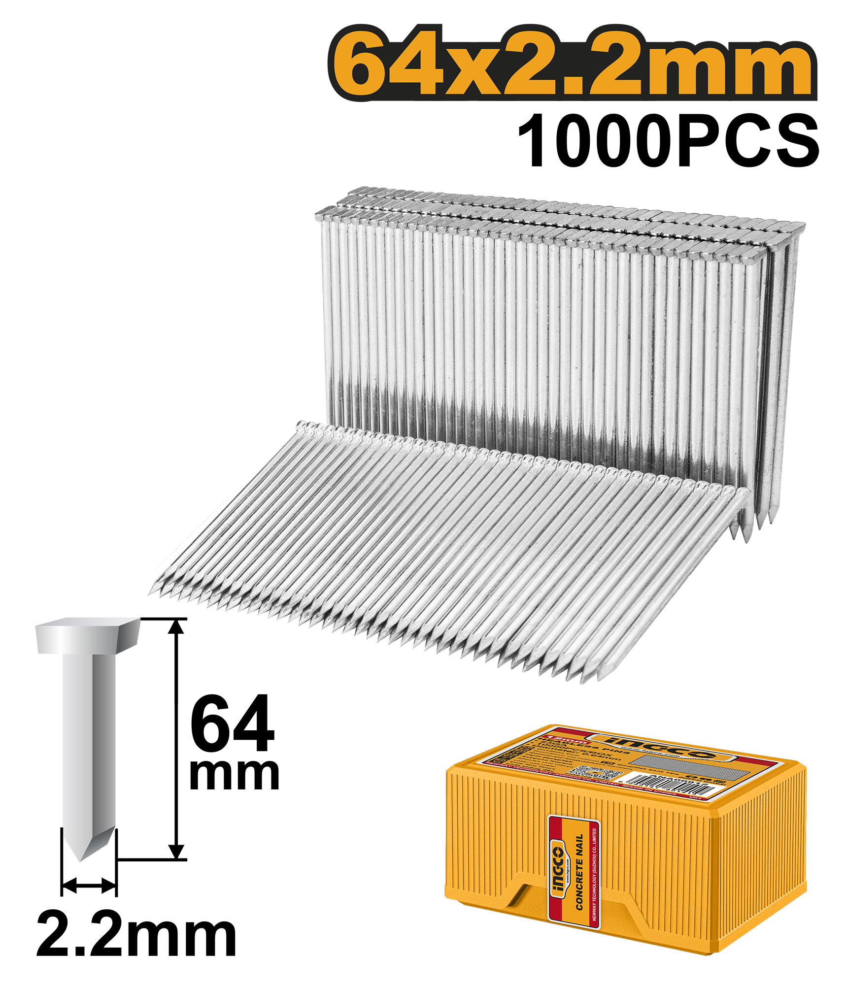 Concrete nail 64μμ 1000pcs - ANA01641 - INGCO