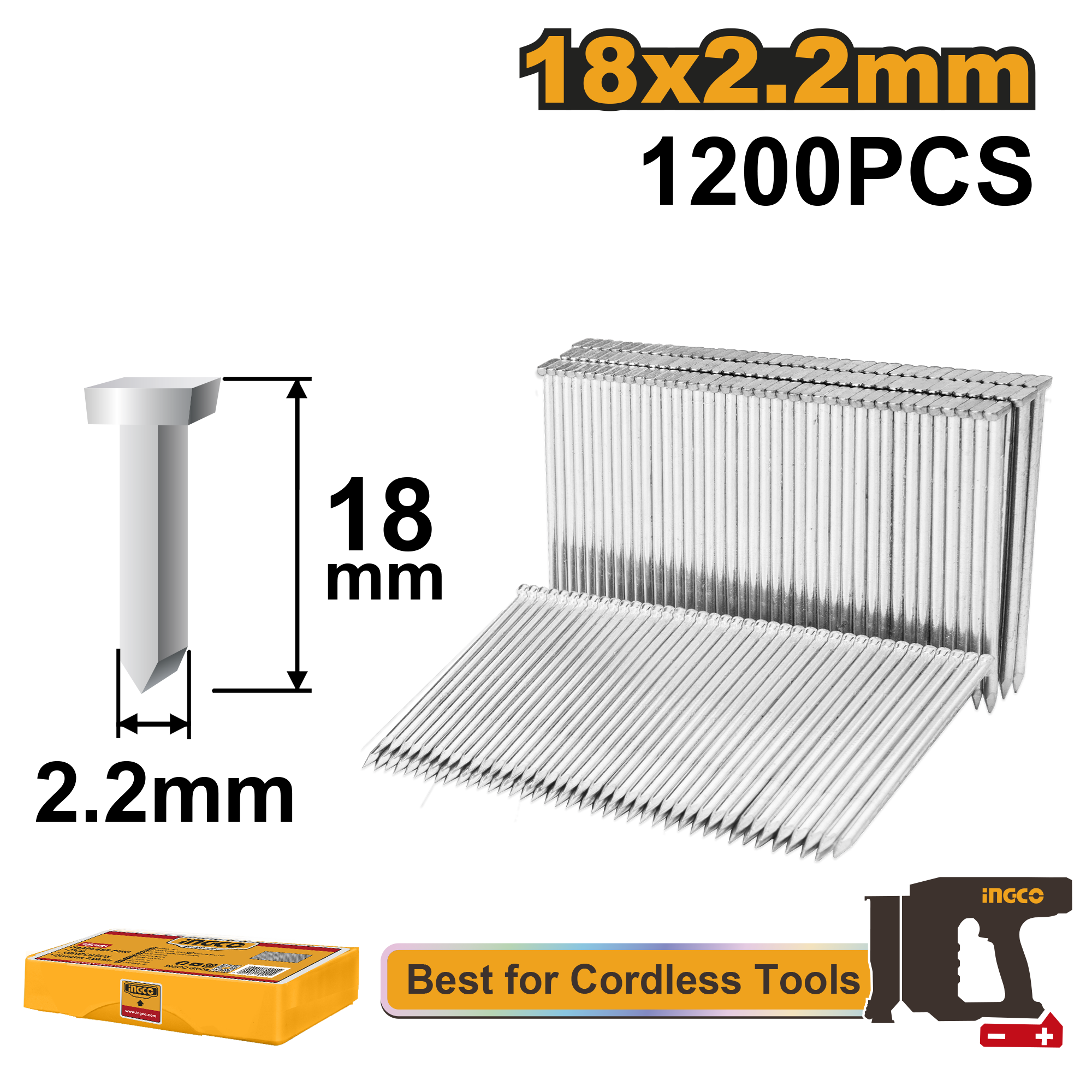 Concrete nail 18mm 1200pcs - ANA12018 - INGCO