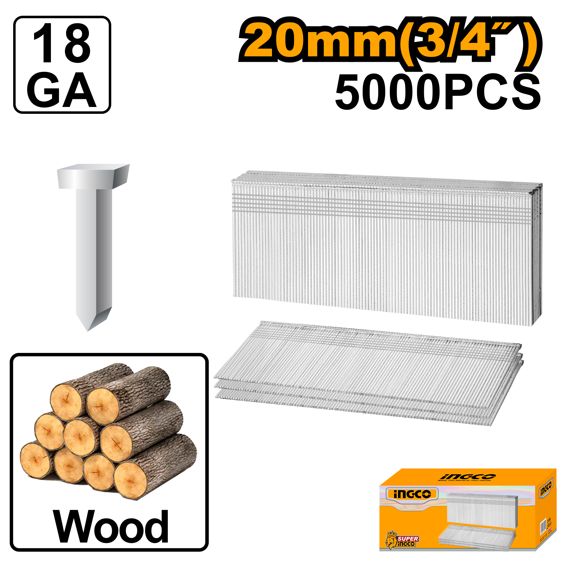 Brad nail 20μμ 5000pcs - ANA18201 - INGCO