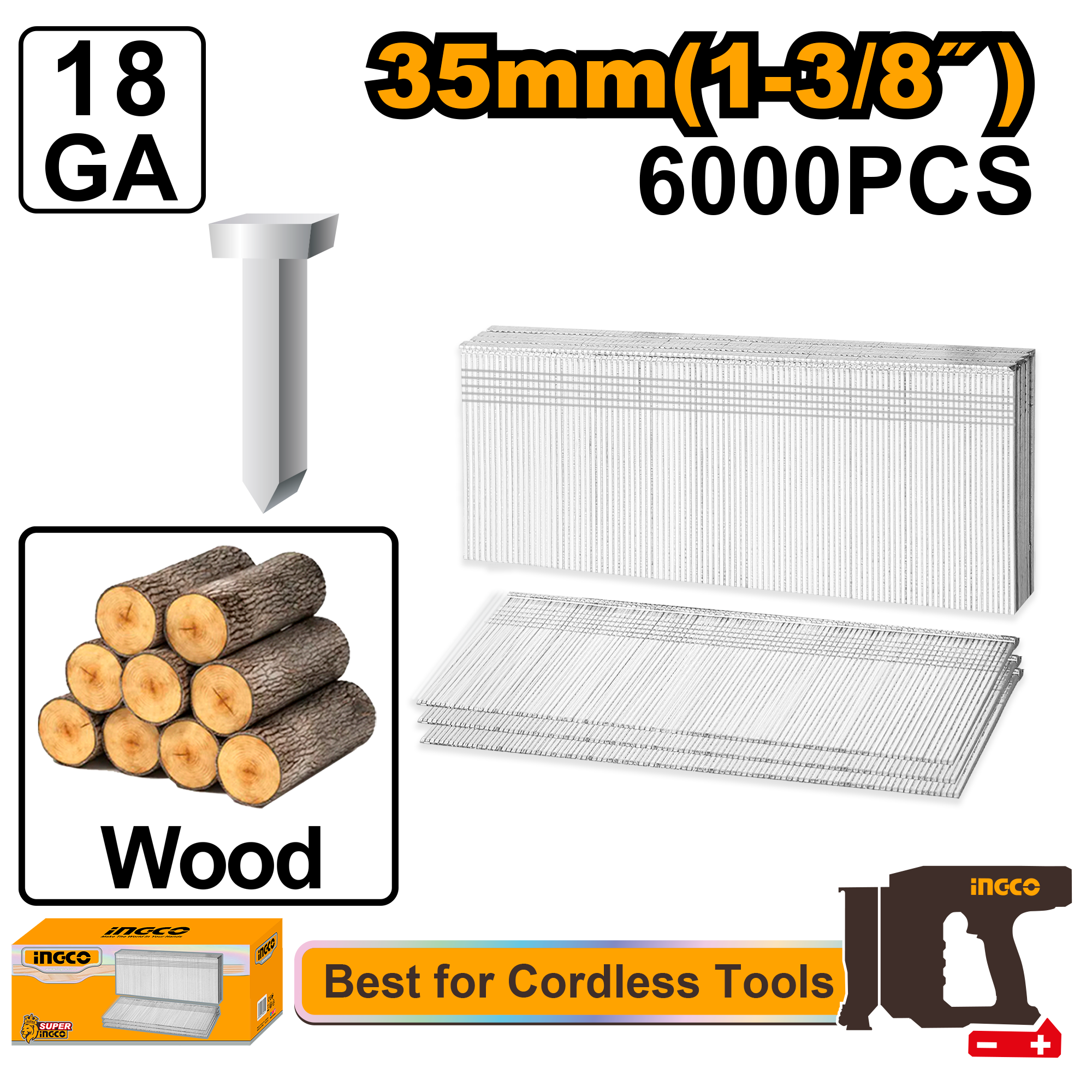 Brad nail 35mm 6000pcs - ANA18356 - INGCO