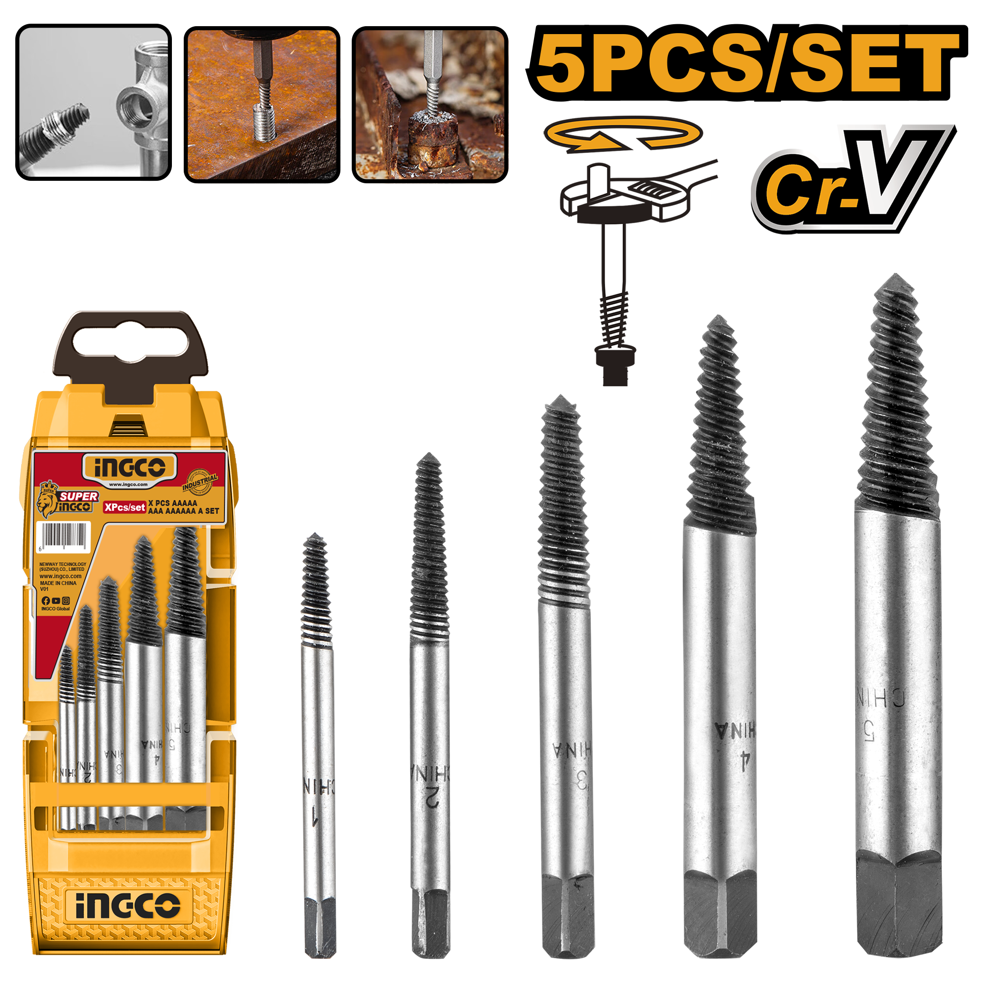 5Pcs screw extractor set - ASE008 - INGCO