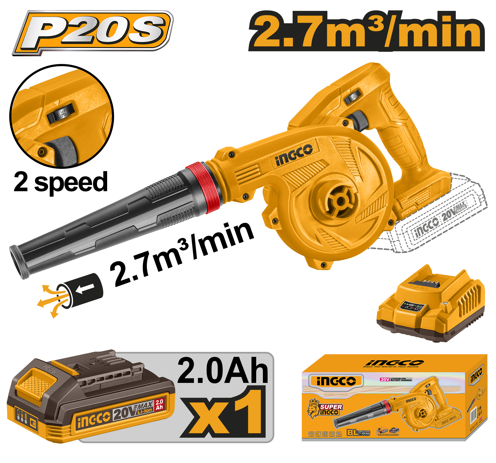 Lithium ion blower set 20v - CABLI200181 - INGCO