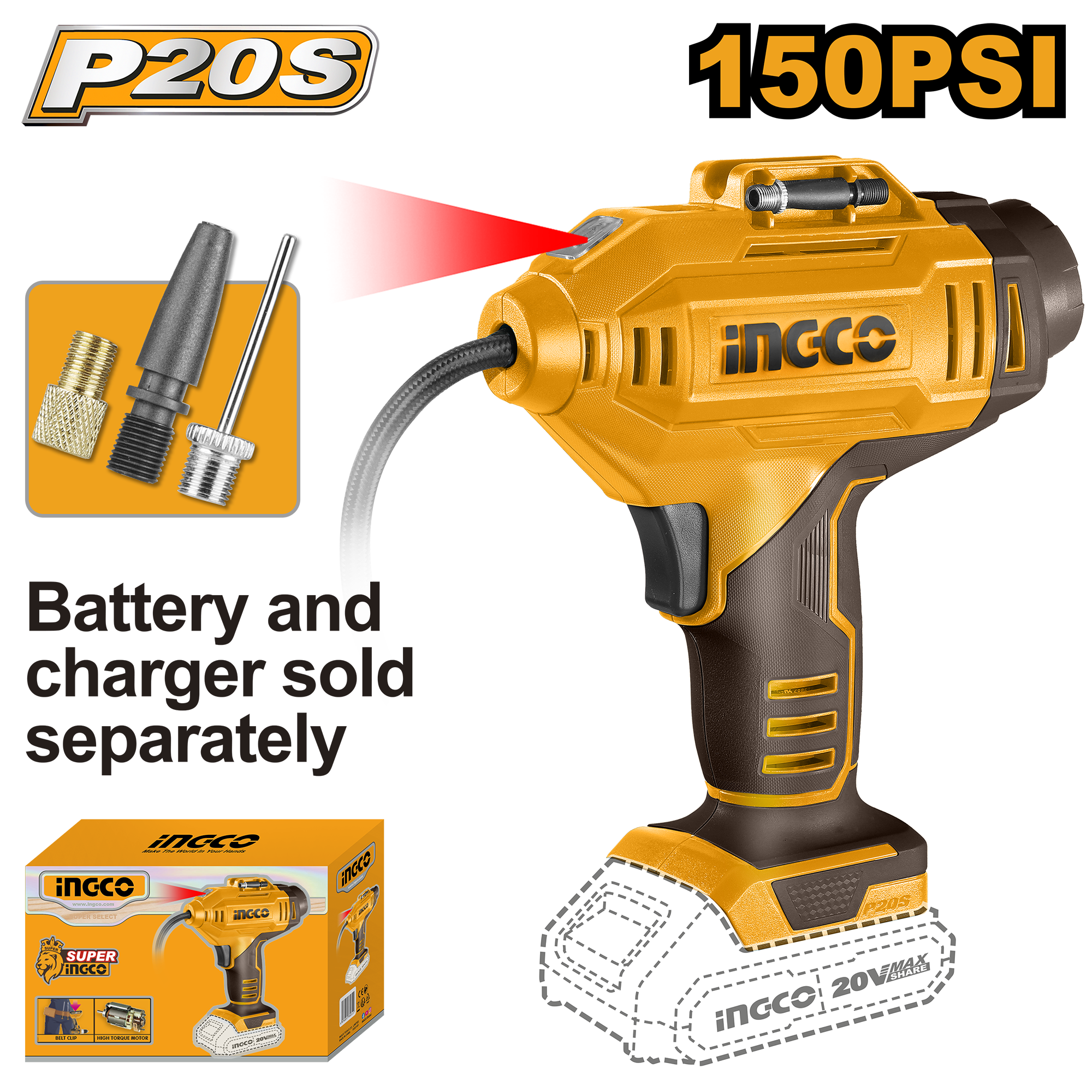 Cordless auto air compressor 150psi solo - CACLI2018E - INGCO