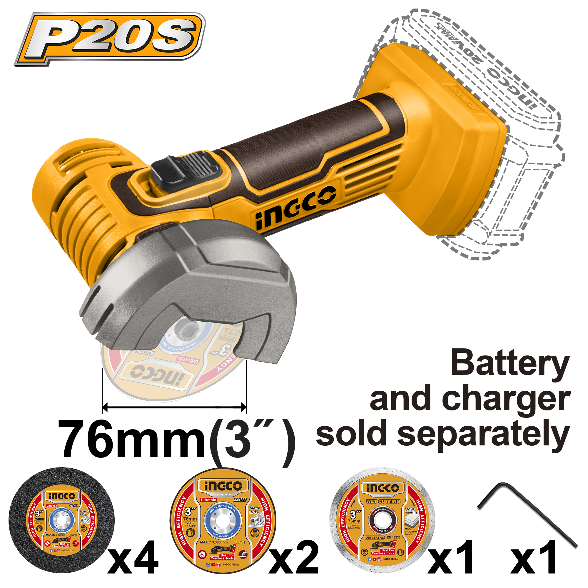 Cordless mini cut off tool 20v solo - CAGLI76011 - INGCO