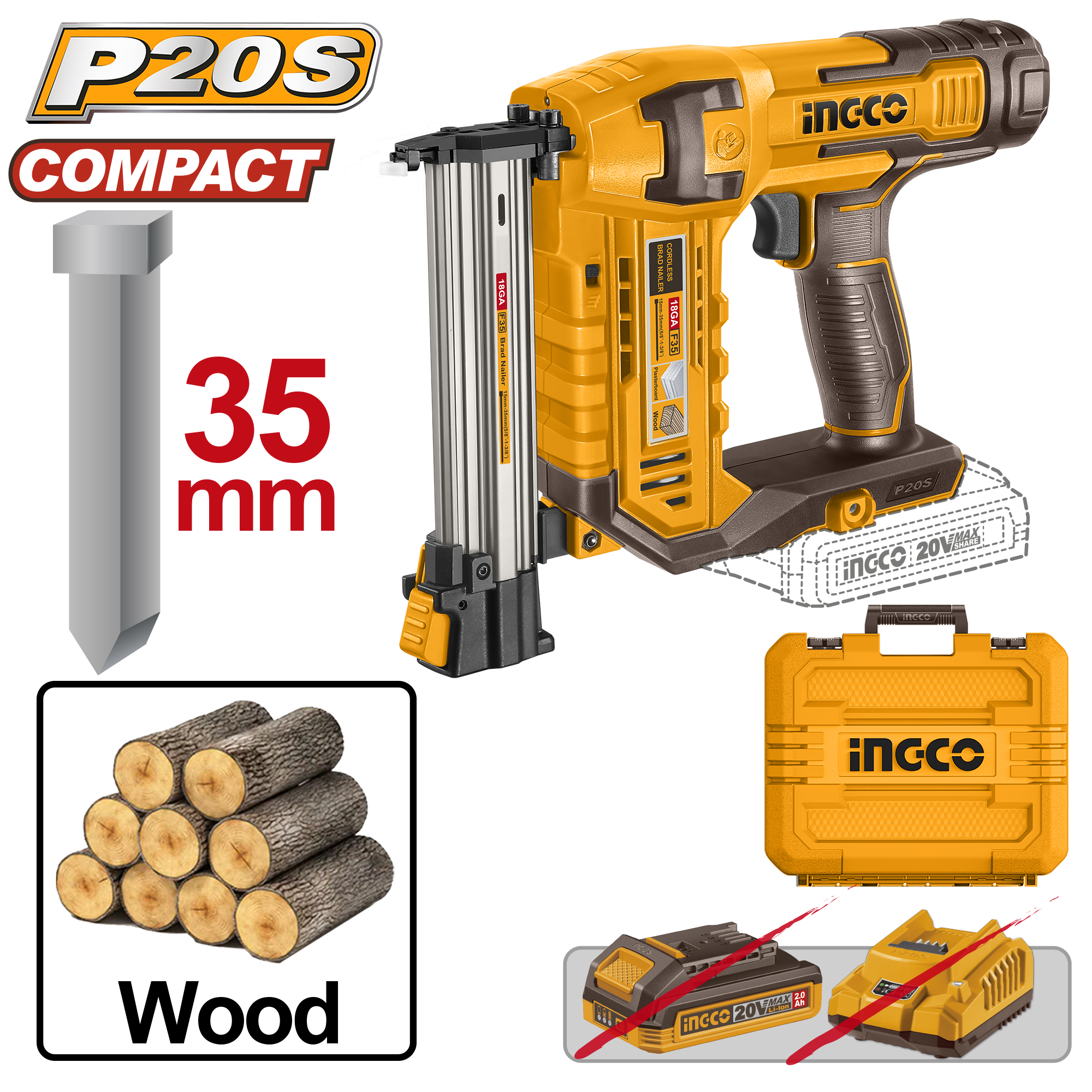 Cordless brad nailer 20v solo - CBNLI3505 - INGCO