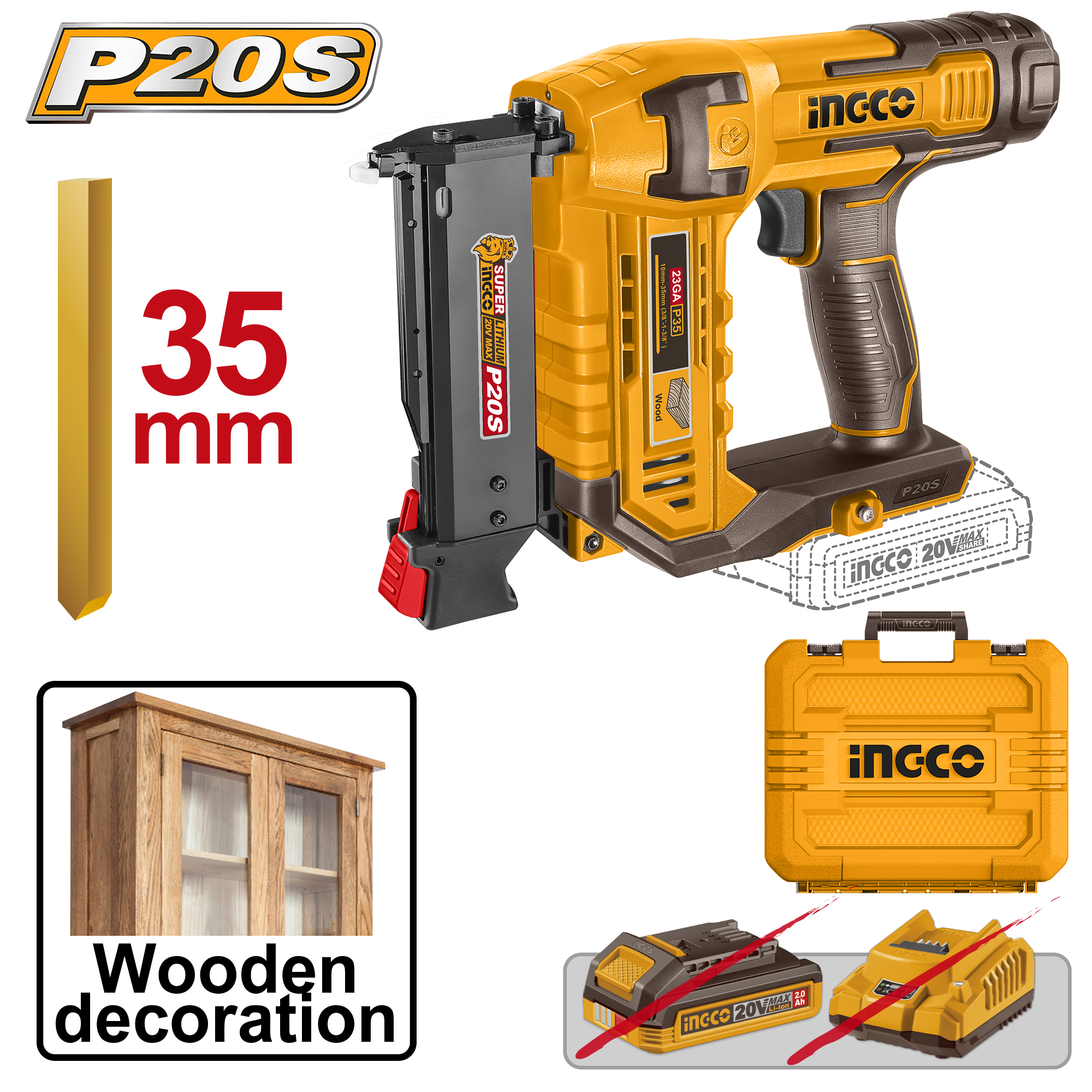 Cordless pin nailer 20v bl solo - CBNLI3603 - INGCO