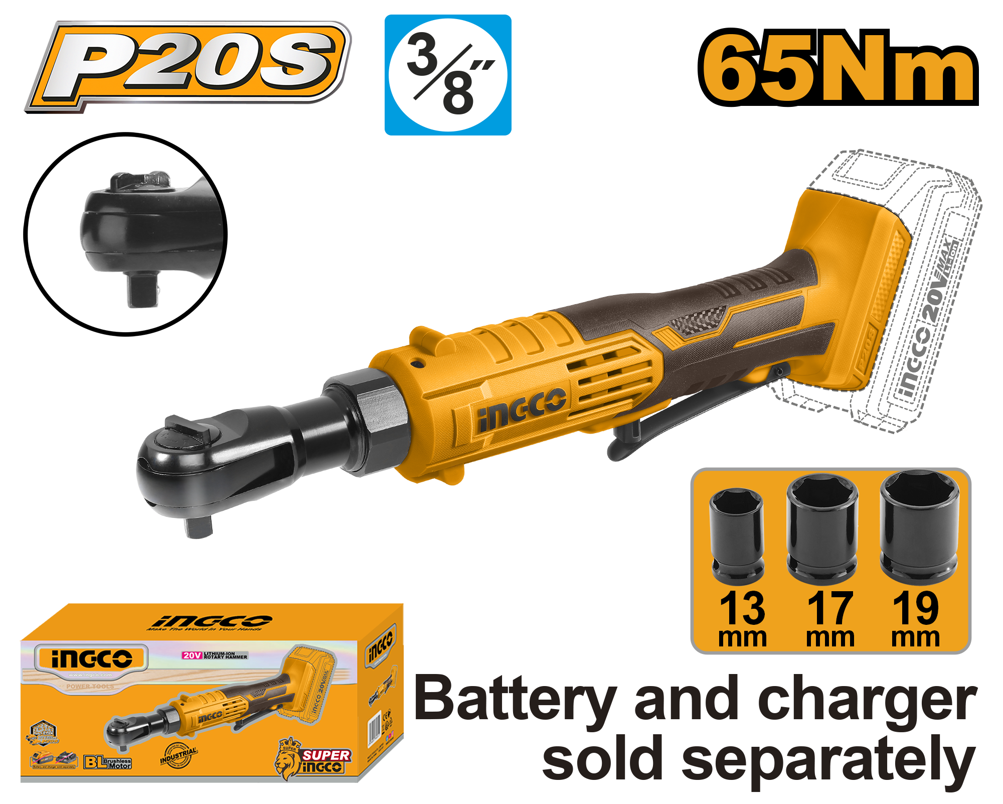 Cordless drive ratchet 20v 3 8 solo - CDRLI2060151 - INGCO