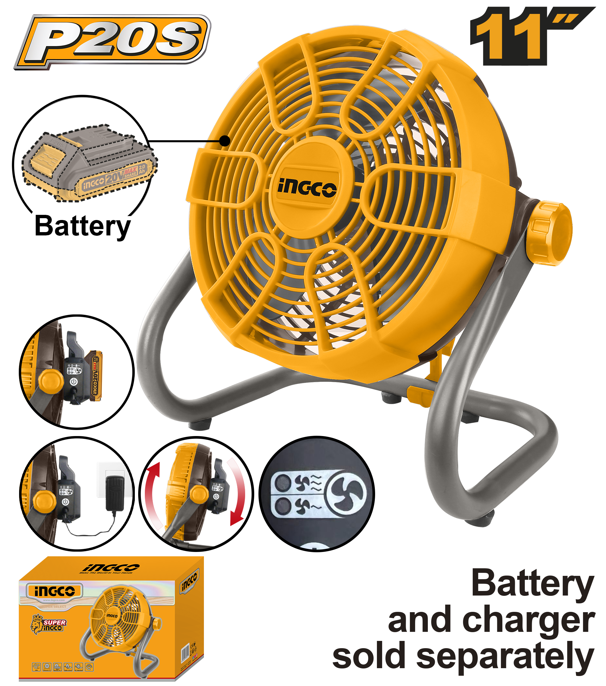 Lithium ion fan 20v solo - CFALI2002 - INGCO