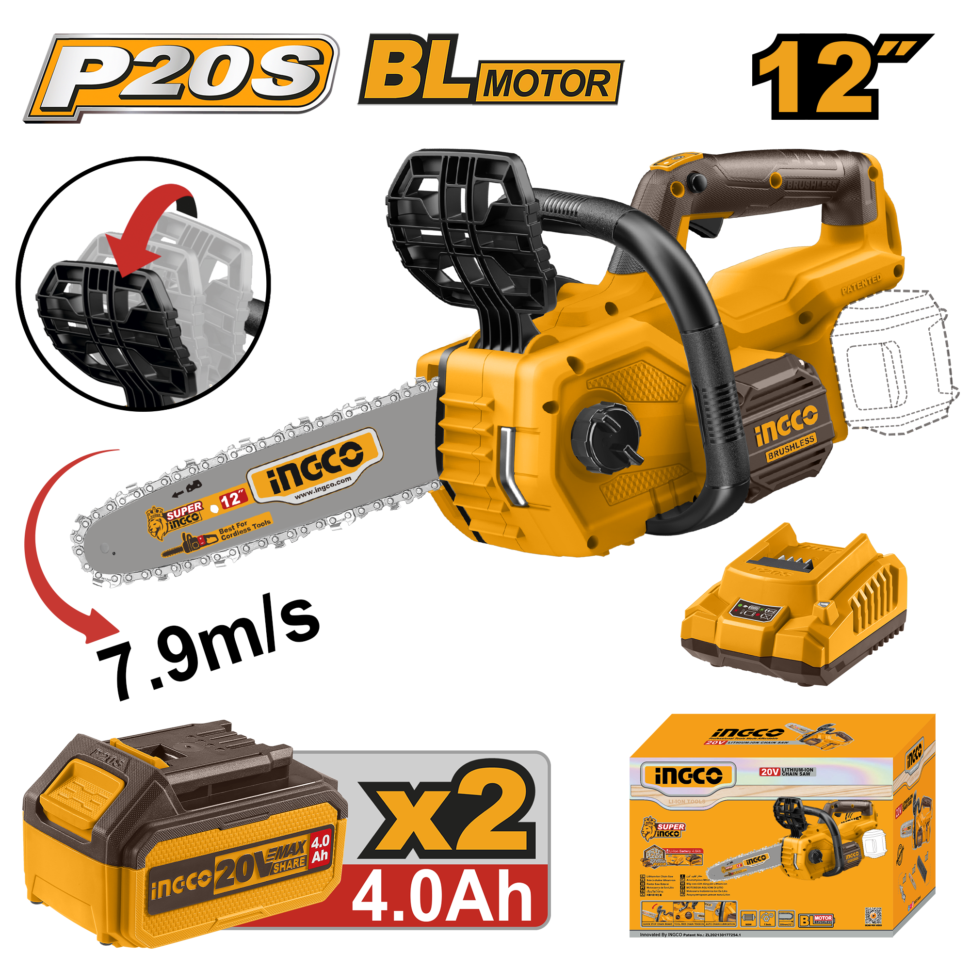 Lithium ion chain saw 12’’ set - CGSLI201286 - INGCO