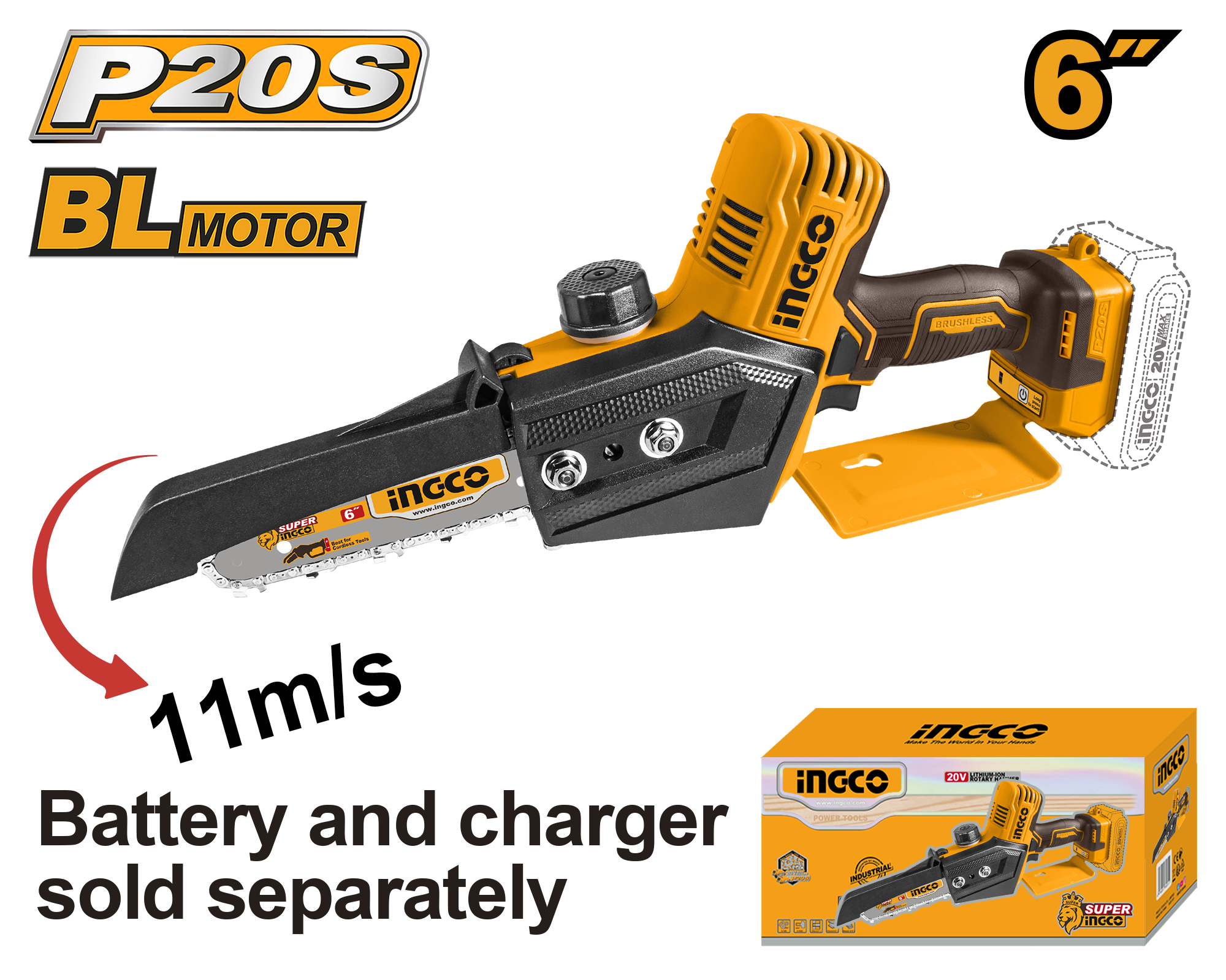 Lithium ion mini chain saw 20v 6’’ solo - CGSLI2068 - INGCO
