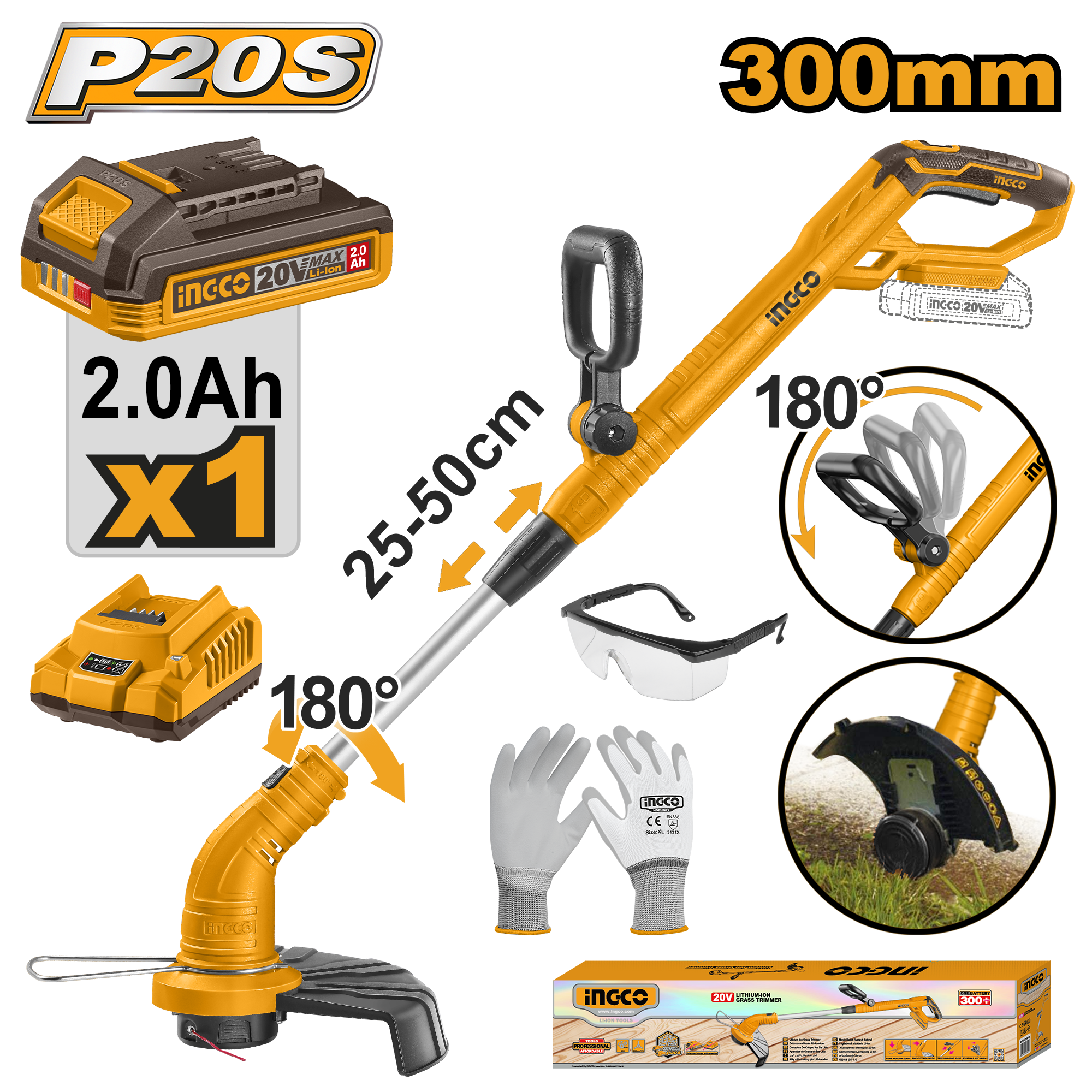 Cordless grass trimmer 300m 20v set - CGTLI20301E - INGCO