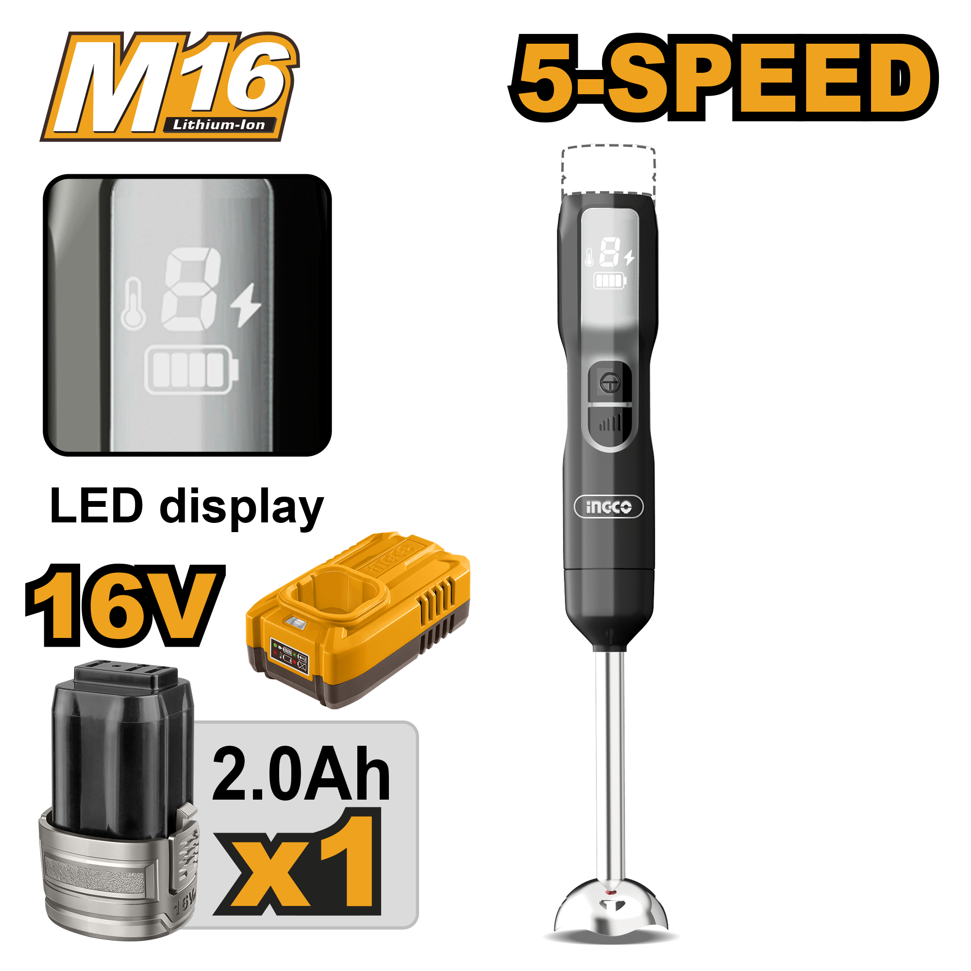 Cordless hand blender set 16v - CHB048K - INGCO
