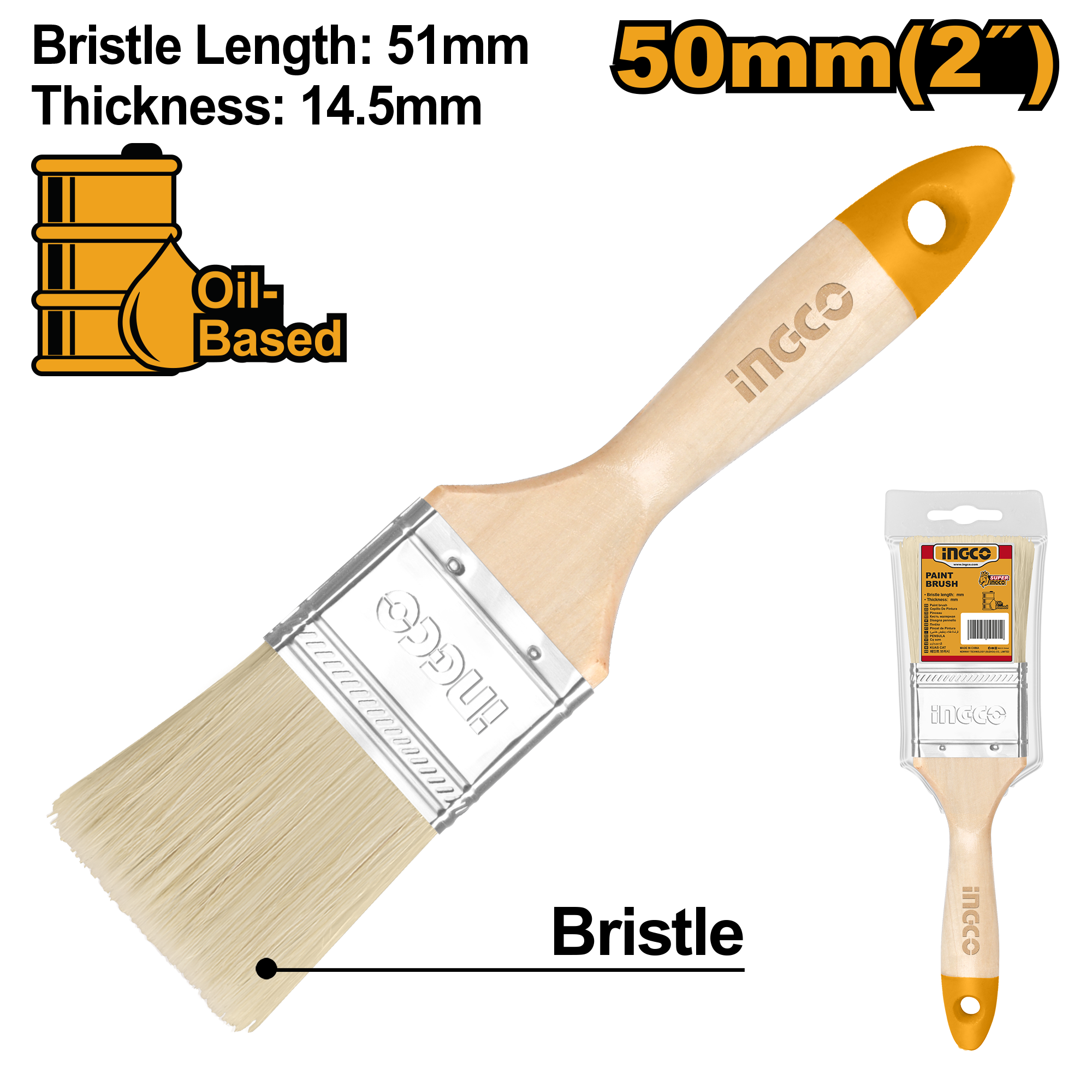 Paint brush 50mm with wooden handle - CHPTB0102 - INGCO